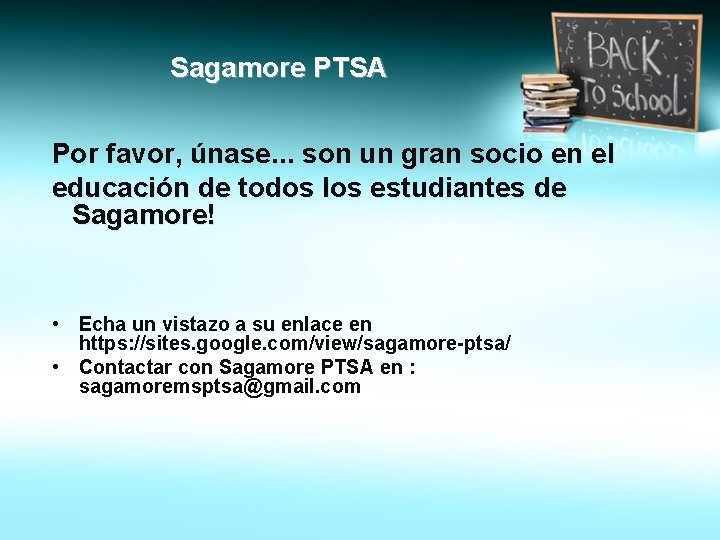 Sagamore PTSA Por favor, únase. . . son un gran socio en el educación