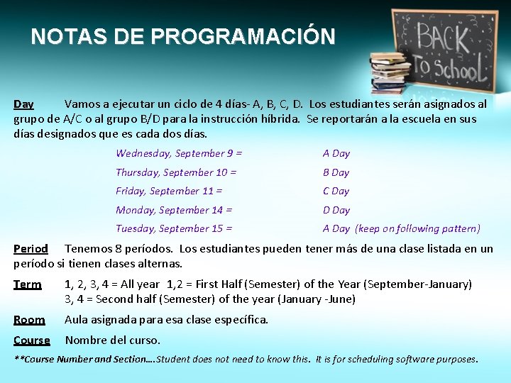 NOTAS DE PROGRAMACIÓN Day Vamos a ejecutar un ciclo de 4 días- A, B,