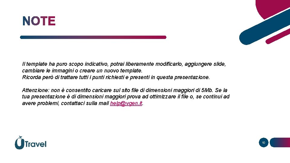 Il template ha puro scopo indicativo, potrai liberamente modificarlo, aggiungere slide, cambiare le immagini