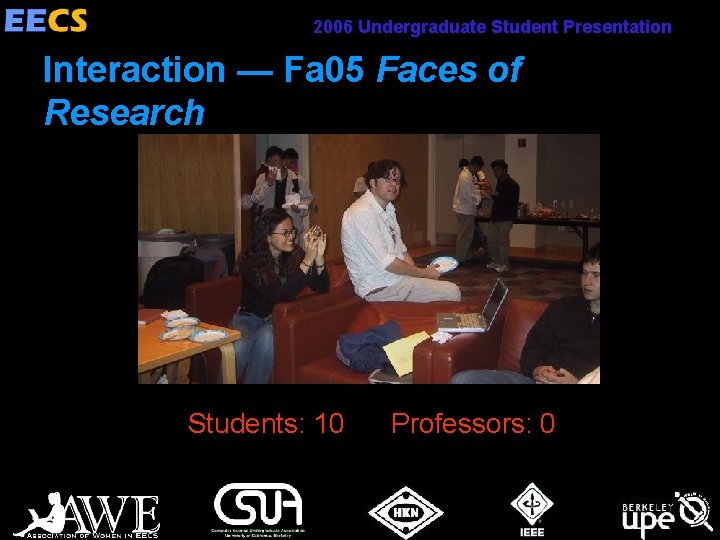 2006 Undergraduate Student Presentation Interaction — Fa 05 Faces of Research Students: 10 Professors: