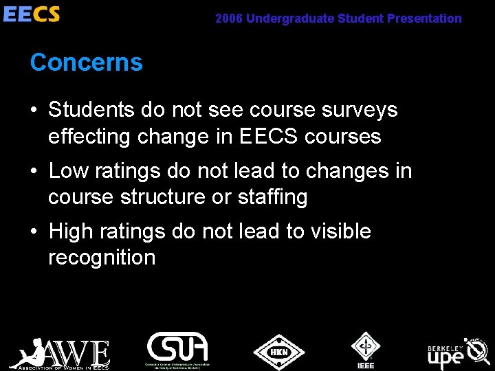 2006 Undergraduate Student Presentation Concerns • Students do not see course surveys effecting change