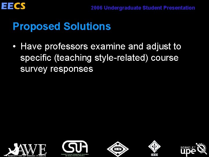 2006 Undergraduate Student Presentation Proposed Solutions • Have professors examine and adjust to specific