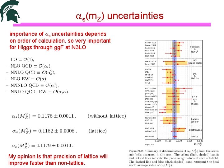 as(m. Z) uncertainties importance of as uncertainties depends on order of calculation, so very