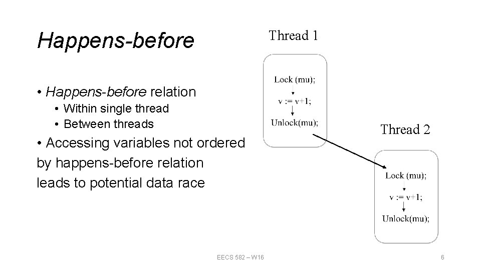 Thread 1 Happens-before • Happens-before relation • Within single thread • Between threads •