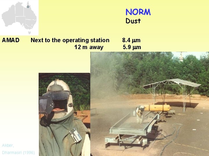 NORM Dust AMAD Next to the operating station 12 m away Akber, Dharmasiri (1996) NORM Dust AMAD Next to the operating station 12 m away Akber, Dharmasiri (1996)