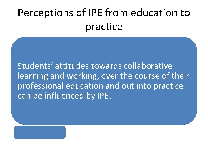 Perceptions of IPE from education to practice Students’ attitudes towards collaborative learning and working,