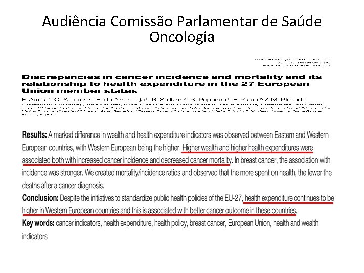 Audiência Comissão Parlamentar de Saúde Oncologia 