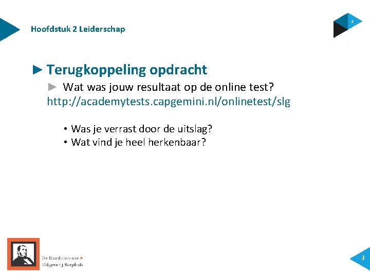 Hoofdstuk 2 Leiderschap ► Terugkoppeling opdracht ► Wat was jouw resultaat op de online