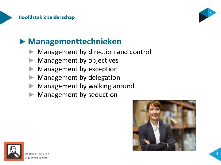 Hoofdstuk 2 Leiderschap ► Managementtechnieken ► ► ► Management by direction and control Management