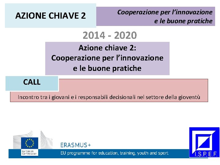 AZIONE CHIAVE 2 Cooperazione per l’innovazione e le buone pratiche 2014 - 2020 Azione
