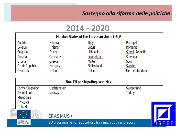 AZIONE CHIAVE 2 Sostegno alla riforma delle politiche 2014 - 2020 