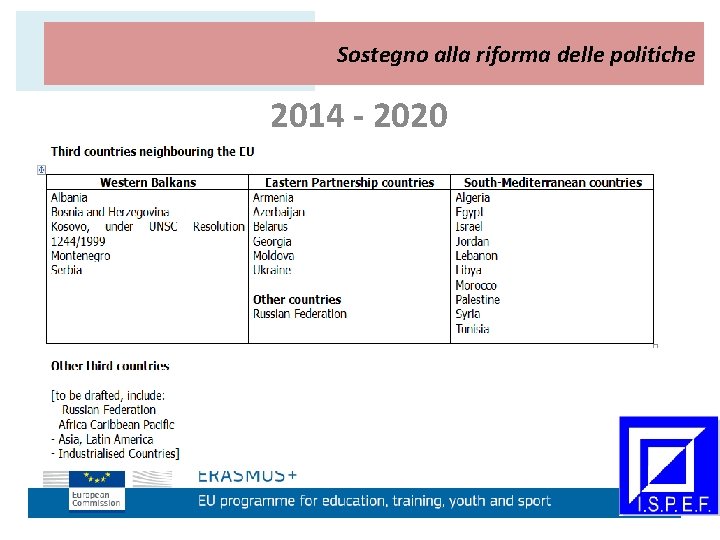 AZIONE CHIAVE 2 Sostegno alla riforma delle politiche 2014 - 2020 
