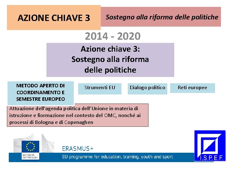 AZIONE CHIAVE 3 Sostegno alla riforma delle politiche 2014 - 2020 Azione chiave 3: