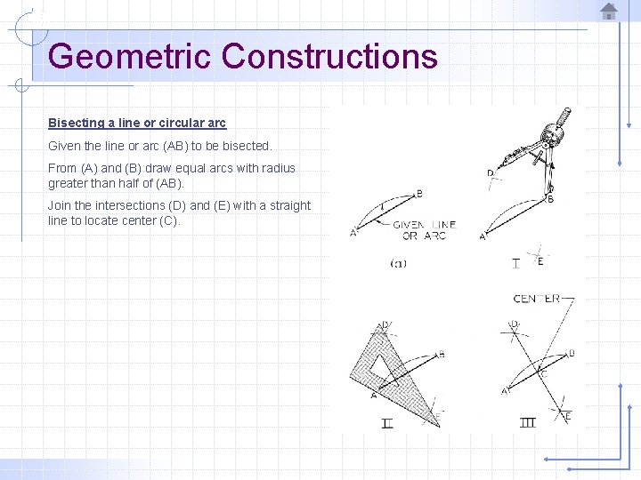 Geometric Constructions Bisecting a line or circular arc Given the line or arc (AB)