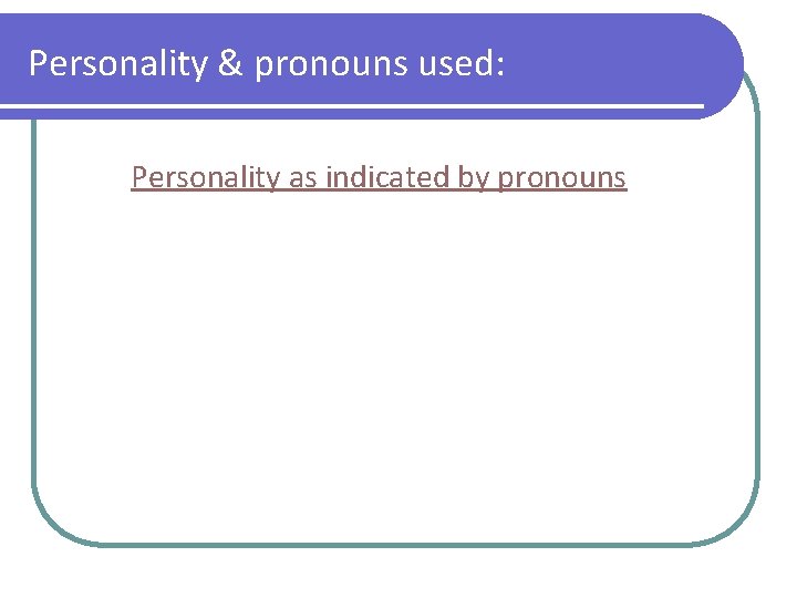 Personality & pronouns used: Personality as indicated by pronouns 