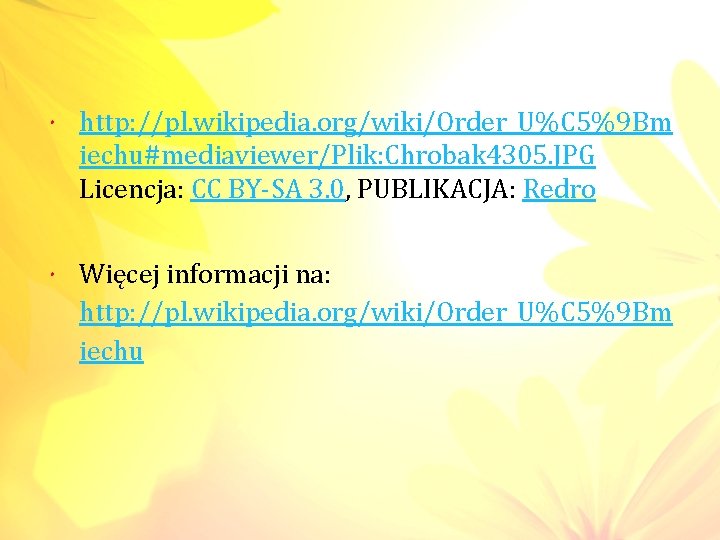  http: //pl. wikipedia. org/wiki/Order_U%C 5%9 Bm iechu#mediaviewer/Plik: Chrobak 4305. JPG Licencja: CC BY-SA