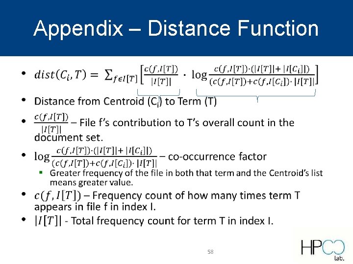 Appendix – Distance Function • 58 Appendix – Distance Function • 58