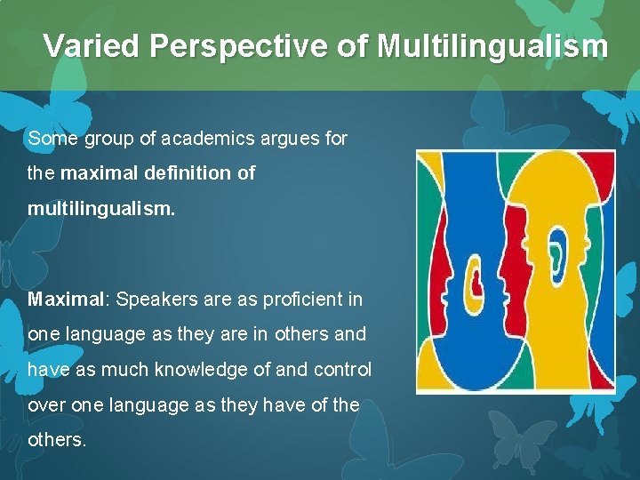 Varied Perspective of Multilingualism Some group of academics argues for the maximal definition of