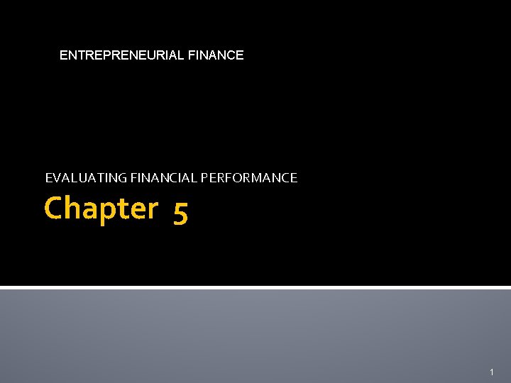 ENTREPRENEURIAL FINANCE EVALUATING FINANCIAL PERFORMANCE Chapter 5 1 