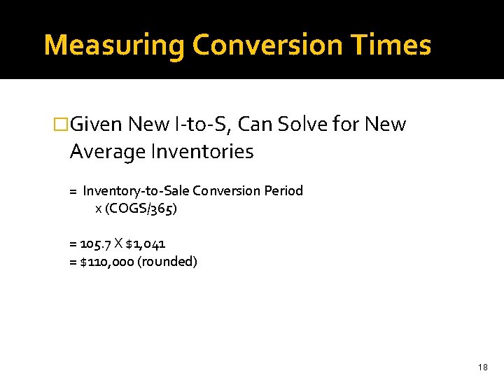 Measuring Conversion Times �Given New I-to-S, Can Solve for New Average Inventories = Inventory-to-Sale