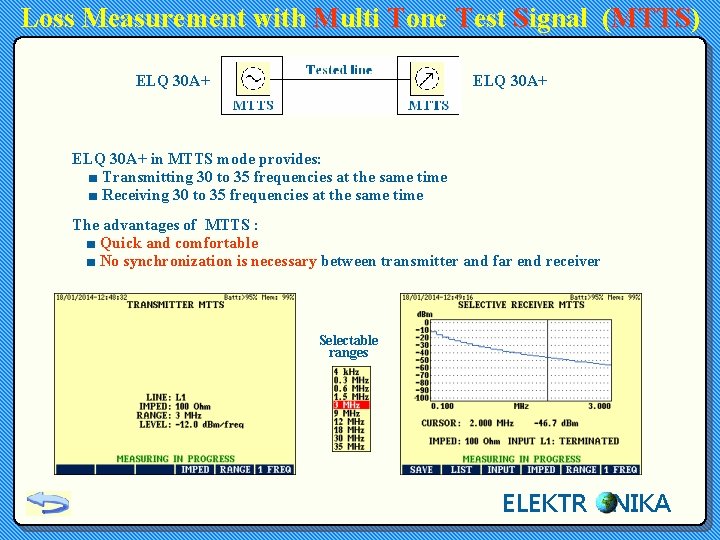 Loss Measurement with Multi Tone Test Signal (MTTS) ELQ 30 A+ in MTTS mode