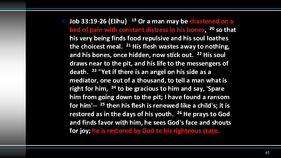  • Job 33: 19 -26 (Elihu) 19 Or a man may be chastened