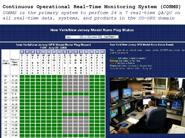 Continuous Operational Real-Time Monitoring System (CORMS) CORMS is the primary system to perform 24