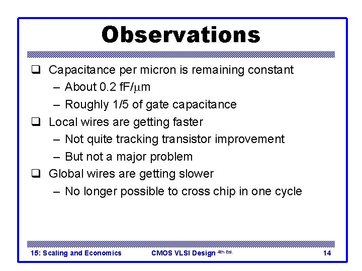 Observations q Capacitance per micron is remaining constant – About 0. 2 f. F/mm