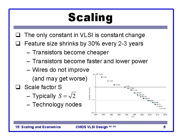 Scaling q The only constant in VLSI is constant change q Feature size shrinks