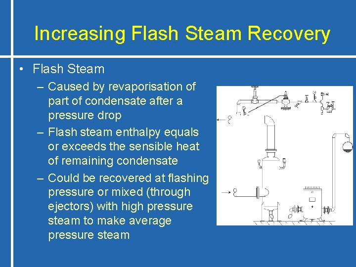 Increasing Flash Steam Recovery • Flash Steam – Caused by revaporisation of part of