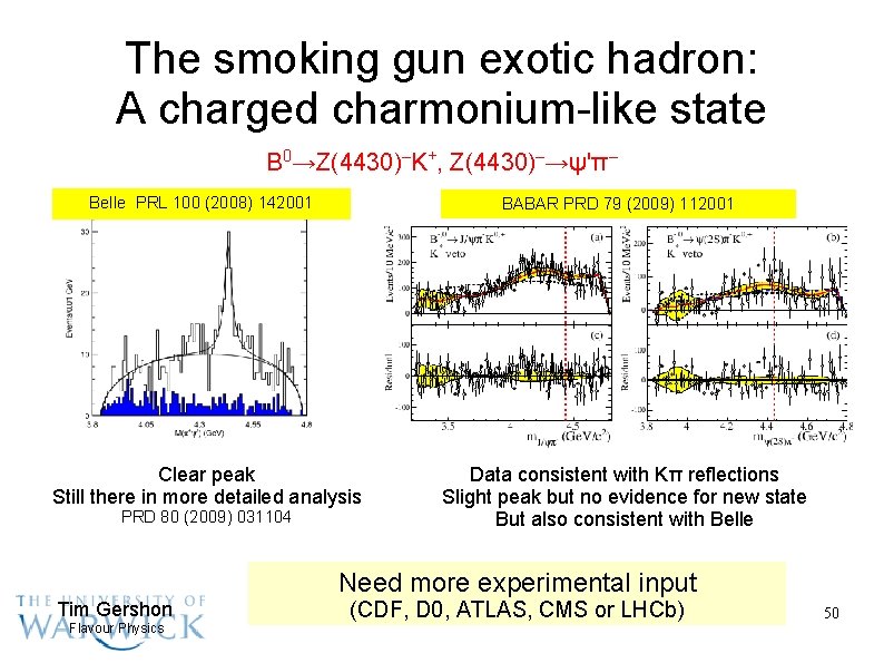 The smoking gun exotic hadron: A charged charmonium-like state B 0→Z(4430)–K+, Z(4430)–→ψ'π– Belle PRL