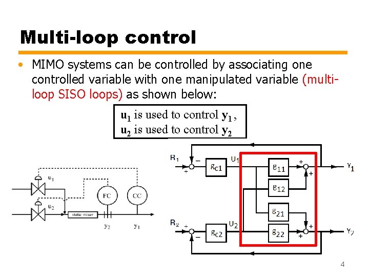 Multi-loop control • MIMO systems can be controlled by associating one controlled variable with Multi-loop control • MIMO systems can be controlled by associating one controlled variable with