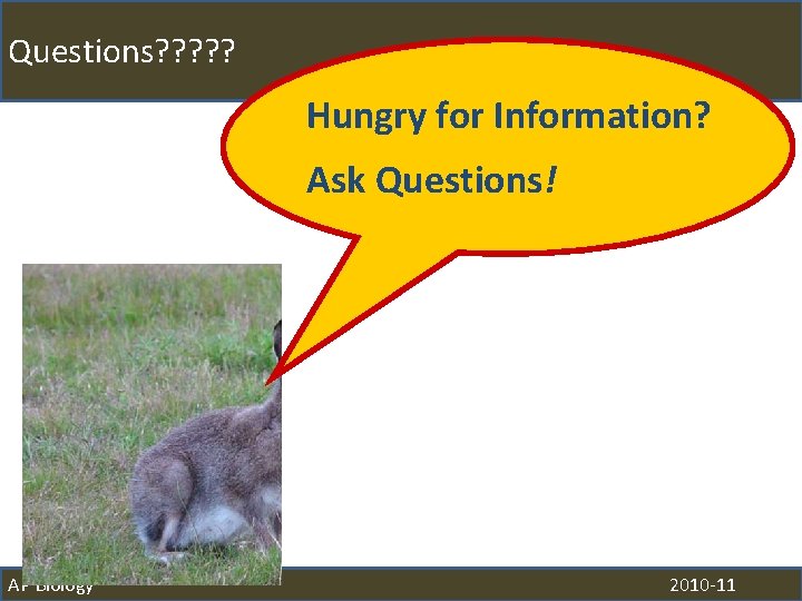 Questions? ? ? Hungry for Information? Ask Questions! AP Biology 2010 -11 