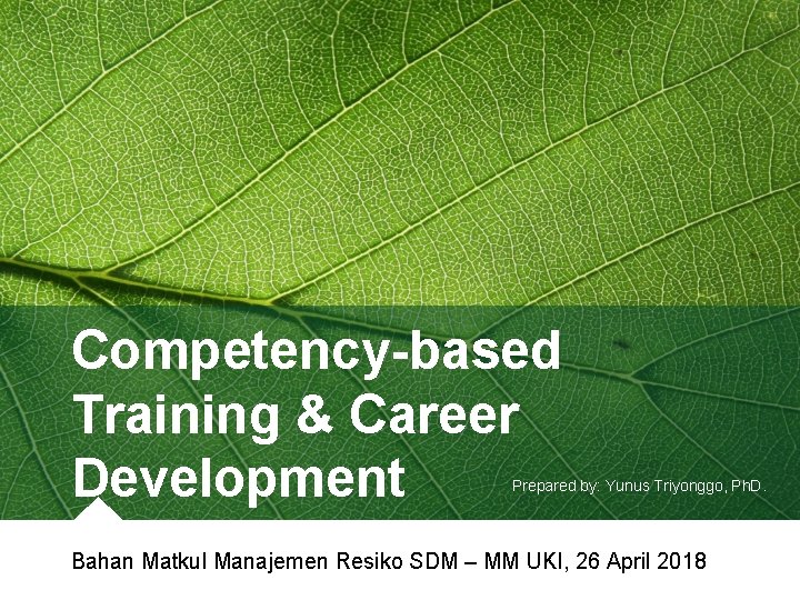 Competency-based Training & Career Development Prepared by: Yunus Triyonggo, Ph. D. Bahan Matkul Manajemen