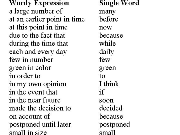 Wordy Expression a large number of at an earlier point in time at this