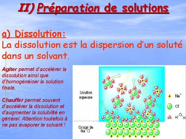 II) Préparation de solutions a) Dissolution: La dissolution est la dispersion d’un soluté dans