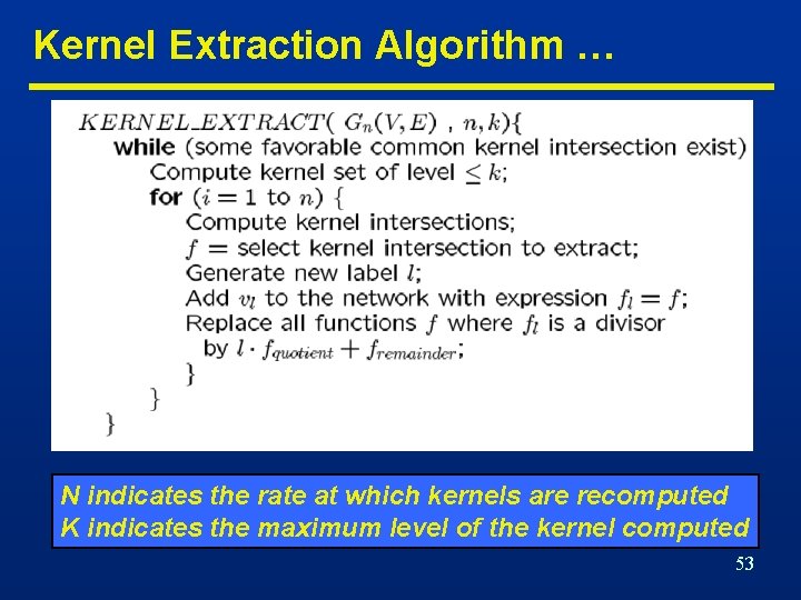 Kernel Extraction Algorithm … N indicates the rate at which kernels are recomputed K