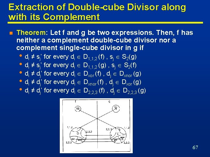 Extraction of Double-cube Divisor along with its Complement n Theorem: Let f and g
