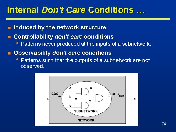 Internal Don't Care Conditions … n Induced by the network structure. n Controllability don't