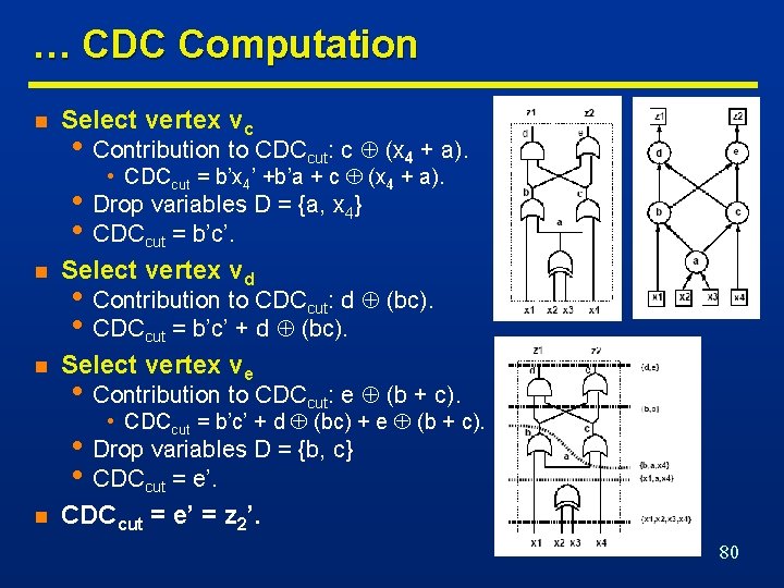 … CDC Computation n Select vertex vc • Contribution to CDCcut: c (x 4