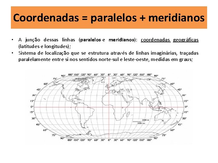 Coordenadas = paralelos + meridianos • A junção dessas linhas (paralelos e meridianos): coordenadas