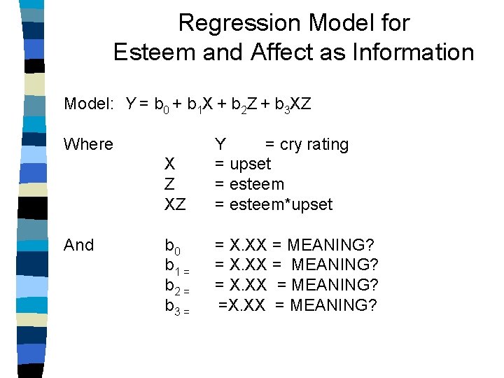 Regression Model for Esteem and Affect as Information Model: Y = b 0 +