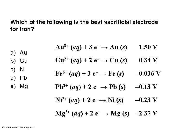 Which of the following is the best sacrificial electrode for iron? a) b) c)