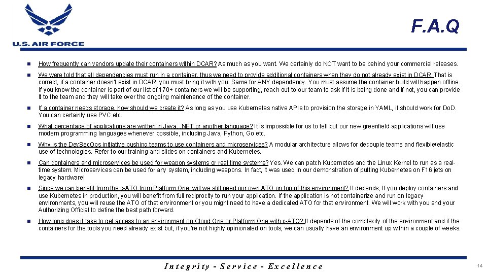 F. A. Q n How frequently can vendors update their containers within DCAR? As