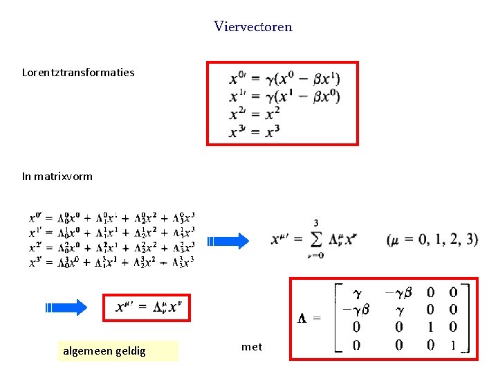 Viervectoren Lorentztransformaties In matrixvorm algemeen geldig 06 January 2022 met Jo van den Brand