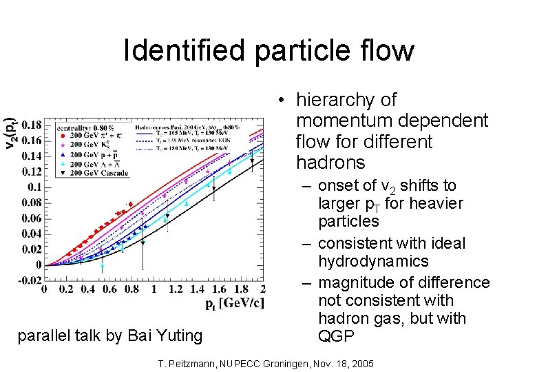 Identified particle flow • hierarchy of momentum dependent flow for different hadrons parallel talk