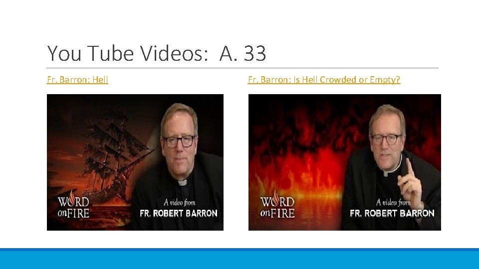 You Tube Videos: A. 33 Fr. Barron: Hell Fr. Barron: Is Hell Crowded or