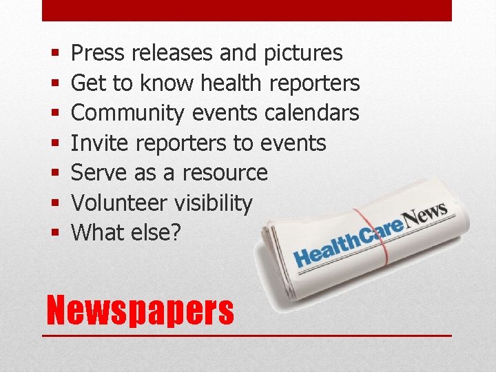 § § § § Press releases and pictures Get to know health reporters Community