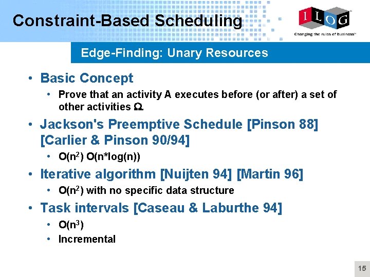 Constraint-Based Scheduling Edge-Finding: Unary Resources • Basic Concept • Prove that an activity A