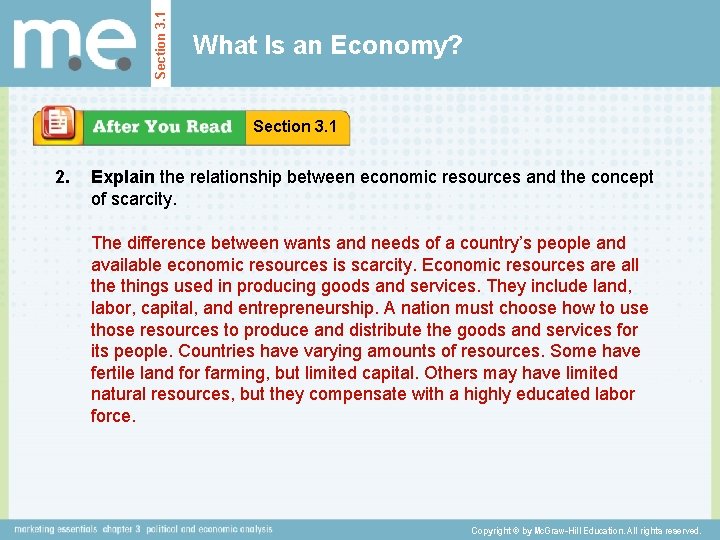 Section 3. 1 What Is an Economy? Section 3. 1 2. Explain the relationship